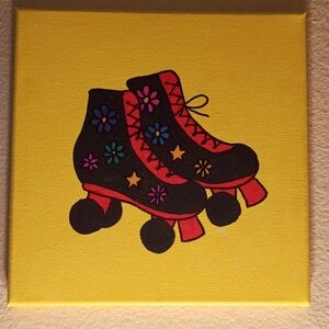 Handpainted Black Skates Acrylic Painting Wall Hanging Wall Decor 10x10"